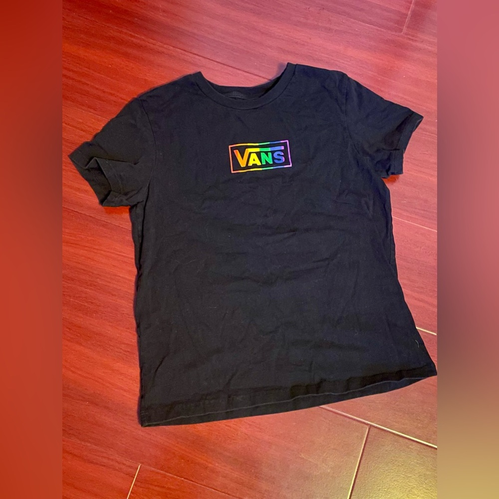 Vans Black Tee with Rainbow 'Off The Wall' Graphic
